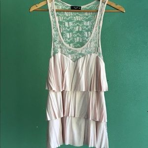 Pink Lace and Ruffle Camisole Tank Top